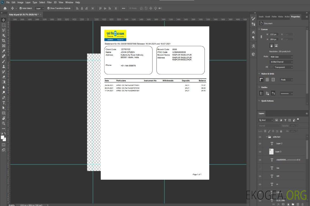 Relevé de la banque Uco en Inde template Relevé de la banque Uco en Inde template